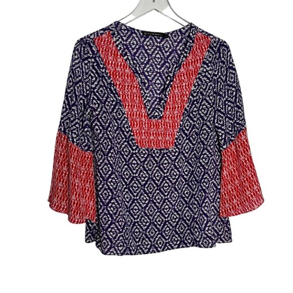 ViX Paula Hermanny Tunic Top size small Red Purple silk v-neck 3/4 bell sleeve - Picture 9 of 9
